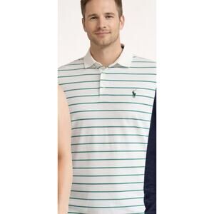 Polo Ralph Lauren Polo Shirt Mens Large Green Stripe Pony Logo Custom Fit